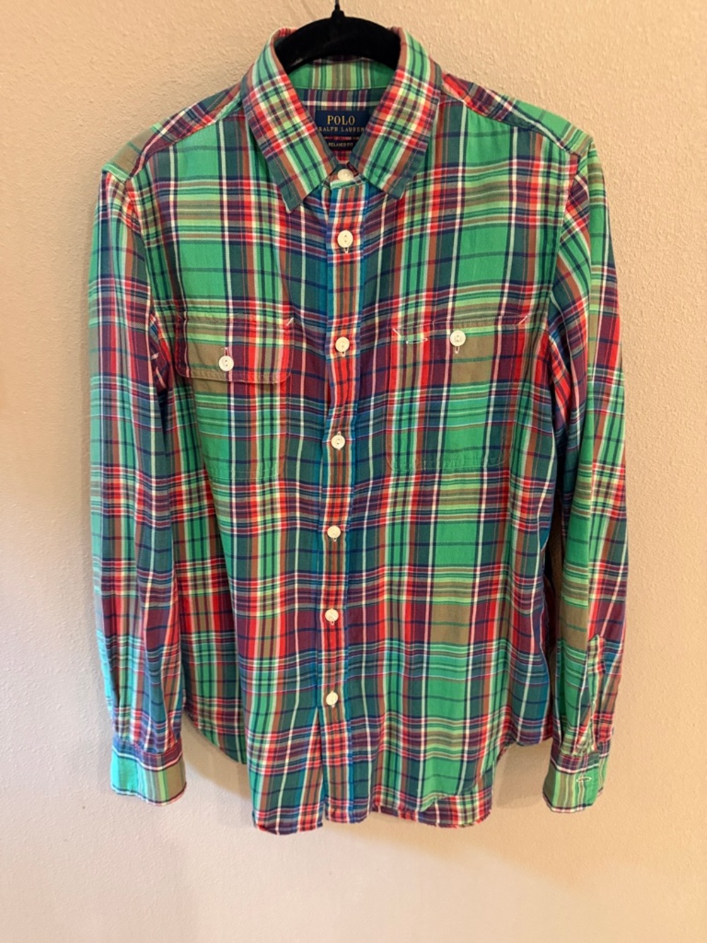Polo by Ralph Lauren Red & Green Plaid Cotton Button-Down Shirt